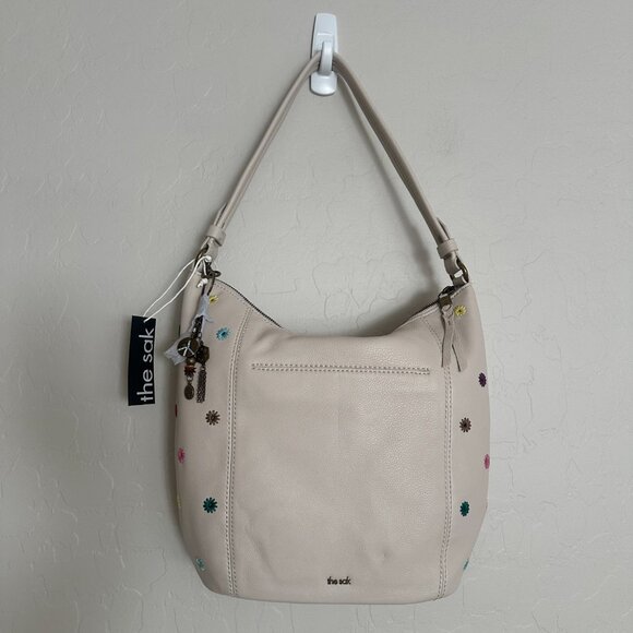 The Sak Sequoia Leather Hobo Bag Cream Embroidered Flowers Floral Purse - Picture 3 of 11